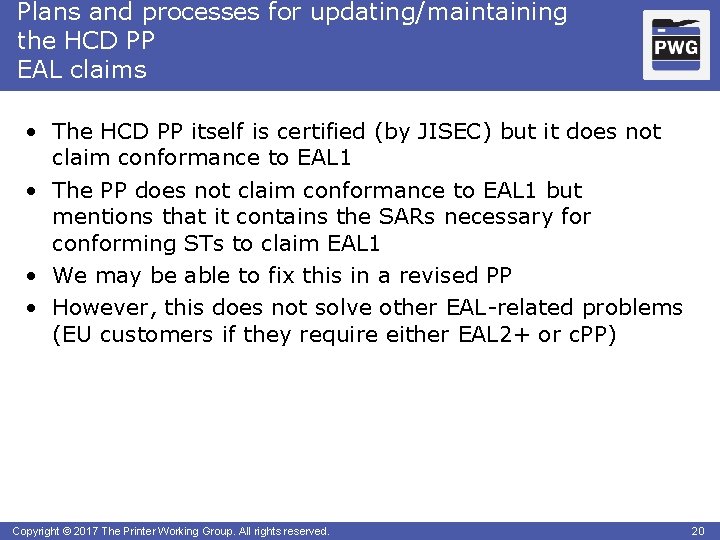 Plans and processes for updating/maintaining the HCD PP EAL claims • The HCD PP