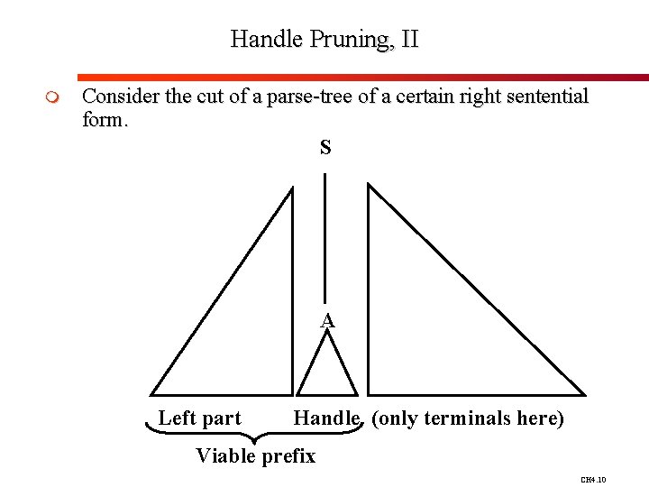 Handle Pruning, II m Consider the cut of a parse-tree of a certain right