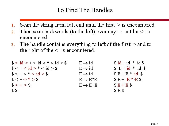 To Find The Handles 1. 2. 3. Scan the string from left end until