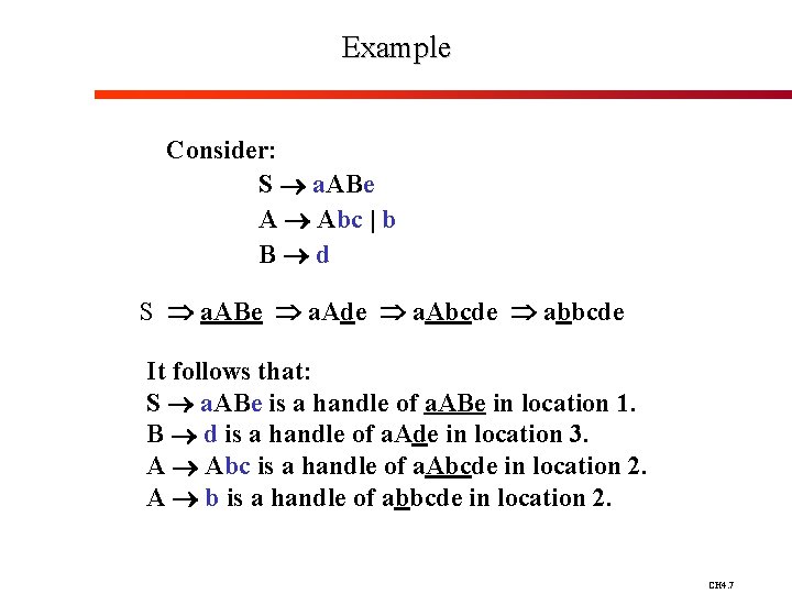 Example Consider: S a. ABe A Abc | b B d S a. ABe