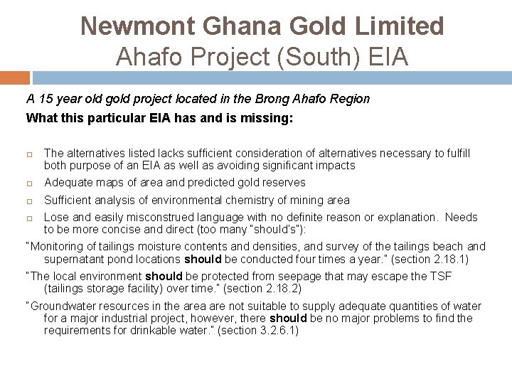 Newmont Ghana Gold Limited Ahafo Project (South) EIA A 15 year old gold project