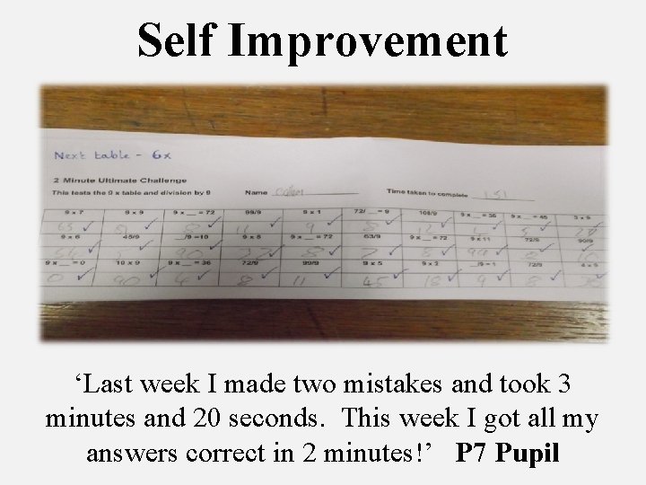 Self Improvement ‘Last week I made two mistakes and took 3 minutes and 20