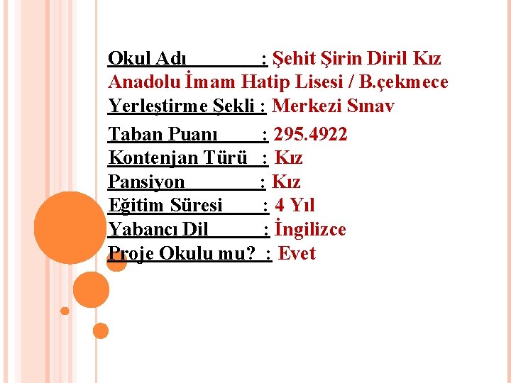 Okul Adı : Şehit Şirin Diril Kız Anadolu İmam Hatip Lisesi / B. çekmece