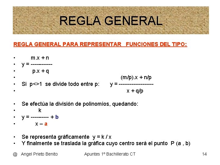 REGLA GENERAL PARA REPRESENTAR FUNCIONES DEL TIPO: • • • m. x + n