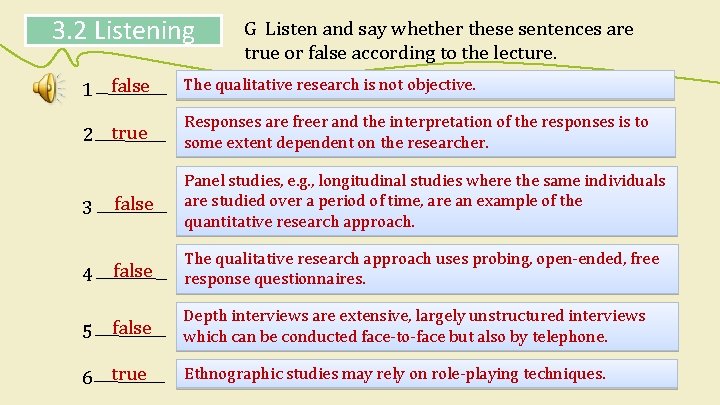 3. 2 Listening G Listen and say whether these sentences are true or false