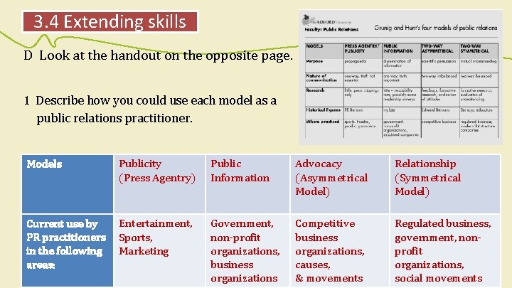 3. 4 Extending skills D Look at the handout on the opposite page. 1