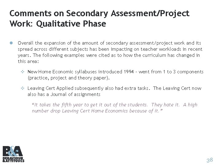 Comments on Secondary Assessment/Project Work: Qualitative Phase l Overall the expansion of the amount