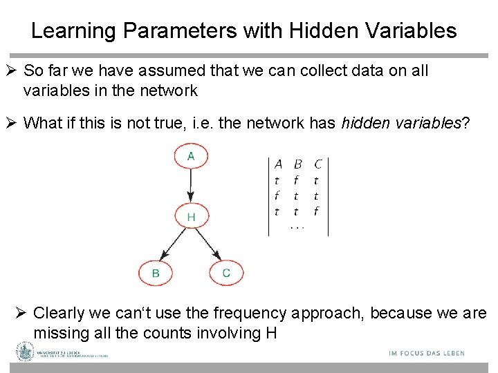 Learning Parameters with Hidden Variables So far we have assumed that we can collect