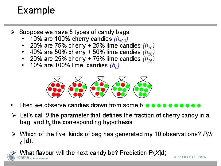 Example Suppose we have 5 types of candy bags • 10% are 100% cherry