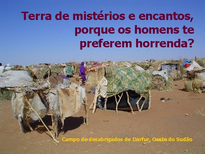 Terra de mistérios e encantos, porque os homens te preferem horrenda? Campo de desabrigados