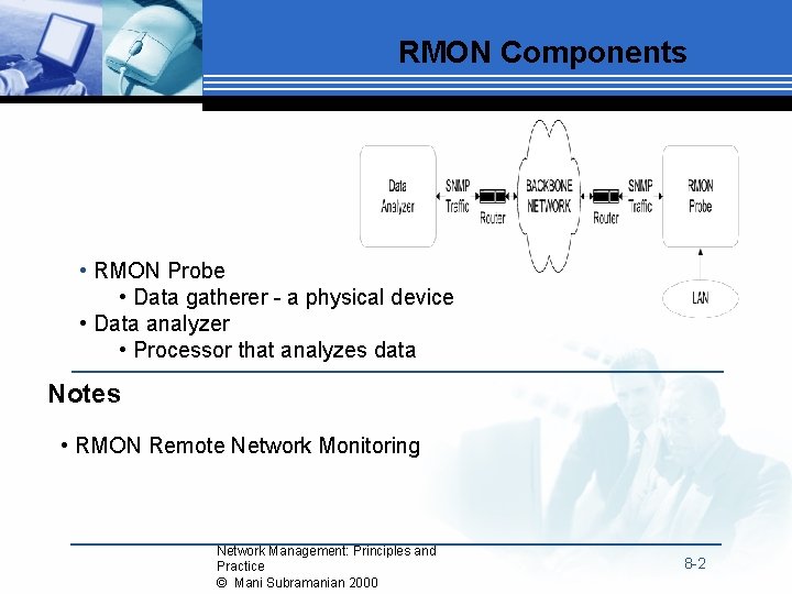 RMON Components • RMON Probe • Data gatherer - a physical device • Data