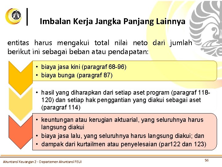 Imbalan Kerja Jangka Panjang Lainnya entitas harus mengakui total nilai neto dari jumlah berikut
