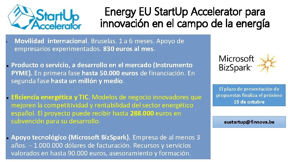 Energy EU Start. Up Accelerator para innovación en el campo de la energía •