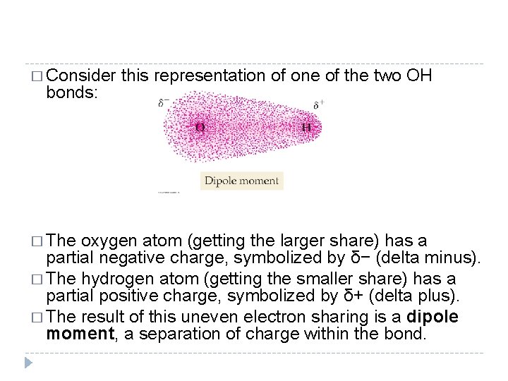 � Consider this representation of one of the two OH bonds: � The oxygen