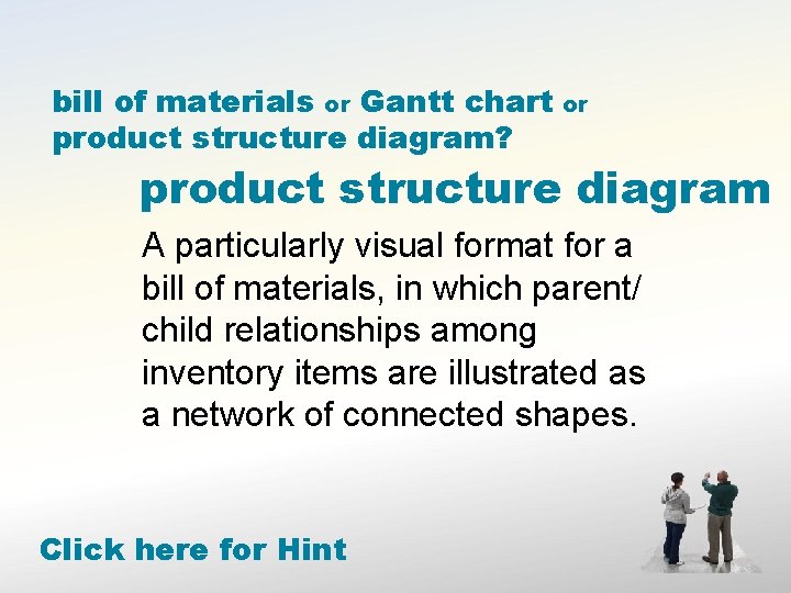 bill of materials or Gantt chart product structure diagram? or product structure diagram A