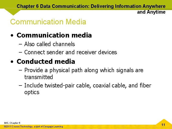 Chapter 6 Data Communication: Delivering Information Anywhere and Anytime Communication Media • Communication media