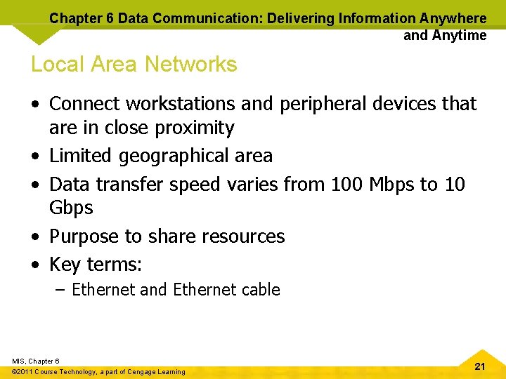 Chapter 6 Data Communication: Delivering Information Anywhere and Anytime Local Area Networks • Connect