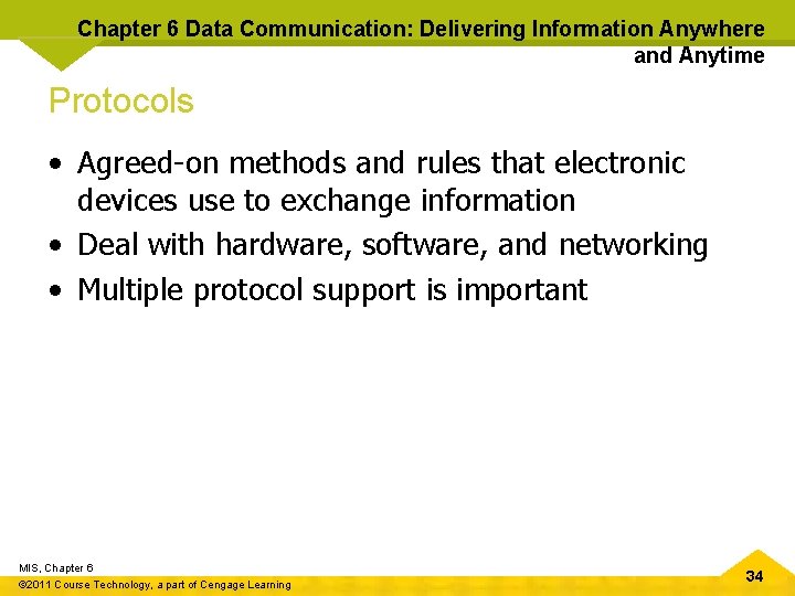 Chapter 6 Data Communication: Delivering Information Anywhere and Anytime Protocols • Agreed-on methods and