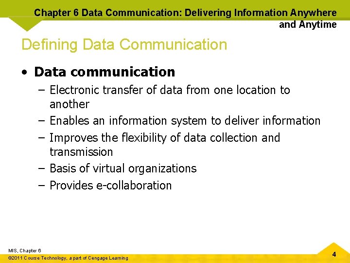 Chapter 6 Data Communication: Delivering Information Anywhere and Anytime Defining Data Communication • Data