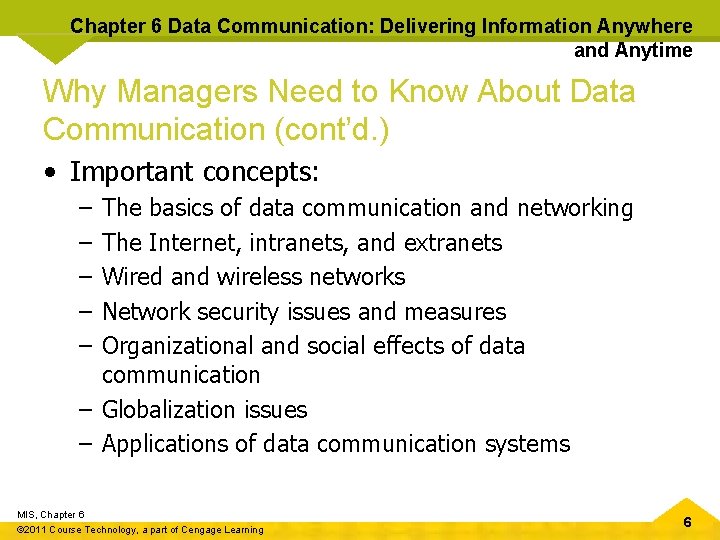Chapter 6 Data Communication: Delivering Information Anywhere and Anytime Why Managers Need to Know