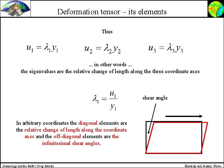 Deformation tensor – its elements Thus . . . in other words. . .