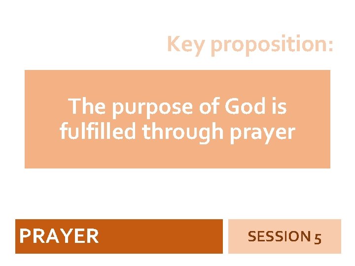 Key proposition: The purpose of God is fulfilled through prayer PRAYER SESSION 5 
