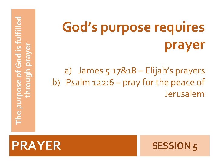 The purpose of God is fulfilled through prayer God’s purpose requires prayer a) James