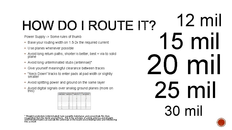 12 mil Power Supply -> Some rules of thumb § Base your routing width