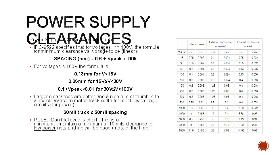 Power Supply -> Some rules of thumb § IPC-9592 specifies that for voltages. >=