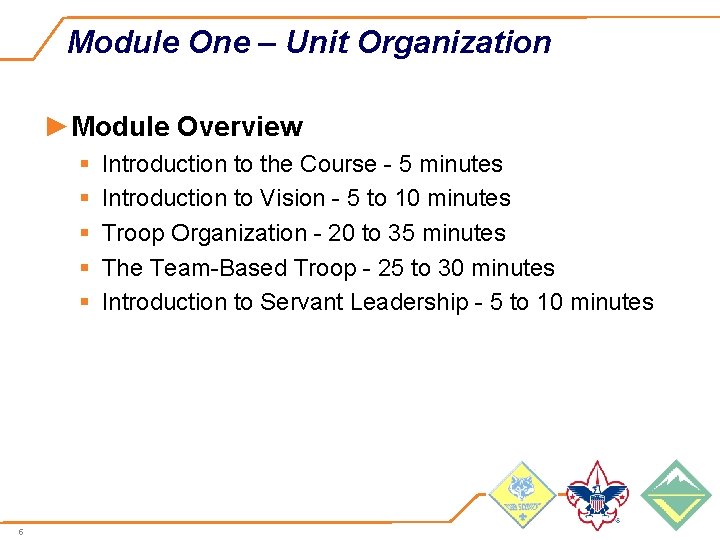 Module One – Unit Organization ►Module Overview § § § 5 Introduction to the