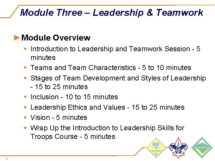 Module Three – Leadership & Teamwork ►Module Overview § Introduction to Leadership and Teamwork