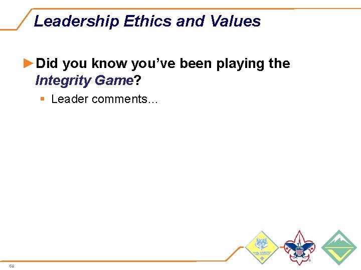 Leadership Ethics and Values ►Did you know you’ve been playing the Integrity Game? §