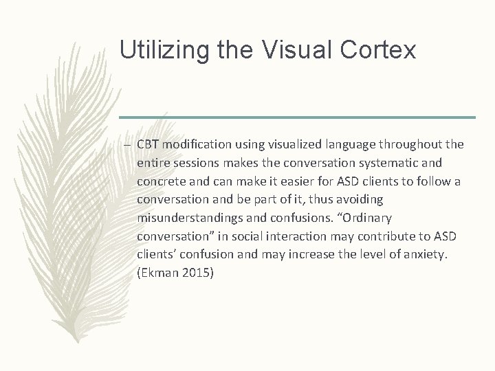 Utilizing the Visual Cortex – CBT modification using visualized language throughout the entire sessions
