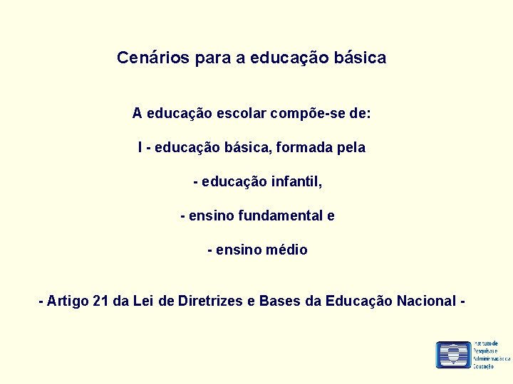 Cenários para a educação básica A educação escolar compõe-se de: I - educação básica,