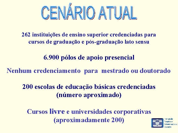262 instituições de ensino superior credenciadas para cursos de graduação e pós-graduação lato sensu