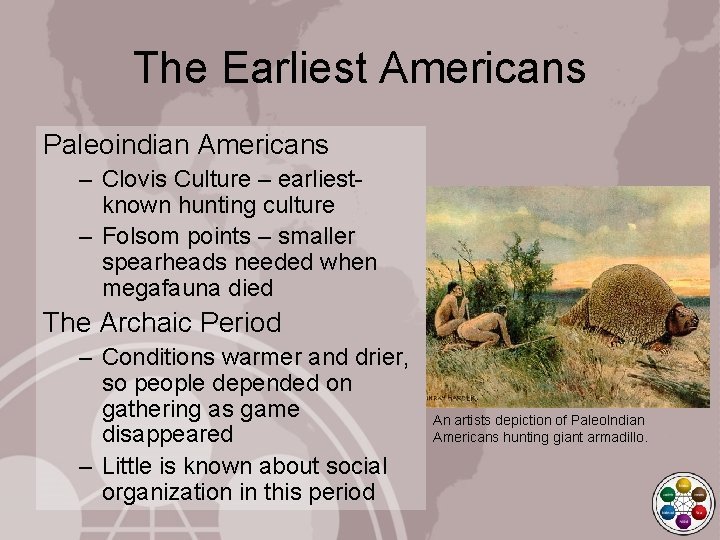 The Earliest Americans Paleoindian Americans – Clovis Culture – earliestknown hunting culture – Folsom