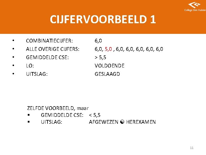 CIJFERVOORBEELD 1 • • • COMBINATIECIJFER: ALLE OVERIGE CIJFERS: GEMIDDELDE CSE: LO: UITSLAG: 6,