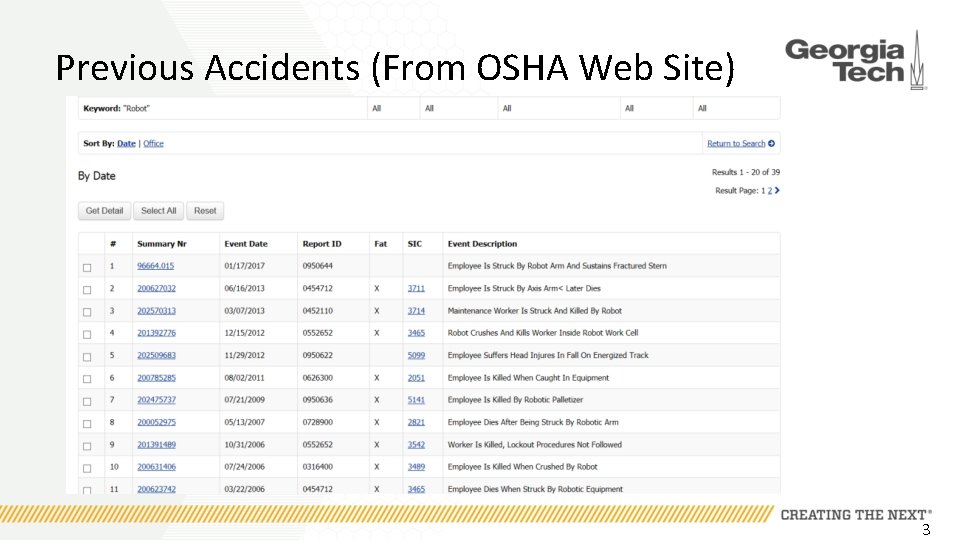 Previous Accidents (From OSHA Web Site) 3 