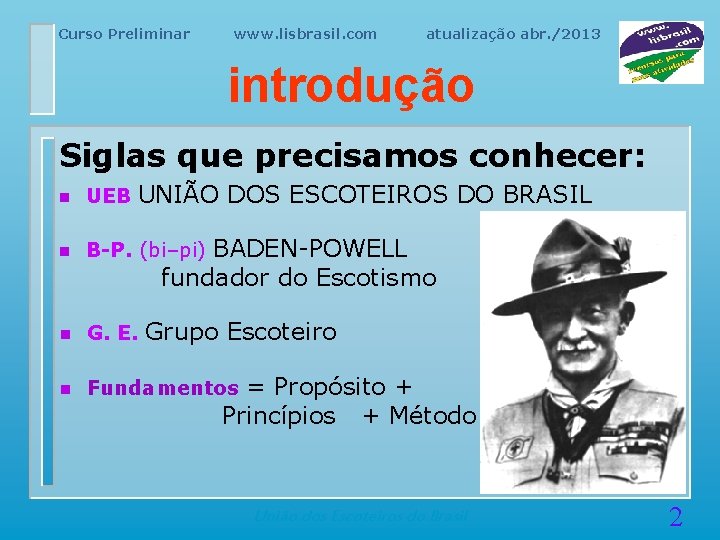 Curso Preliminar www. lisbrasil. com atualização abr. /2013 introdução Siglas que precisamos conhecer: UNIÃO