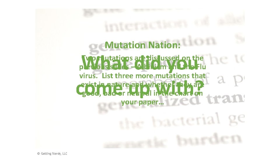 Mutation Nation: What did you come up with? Two mutations are discussed on the