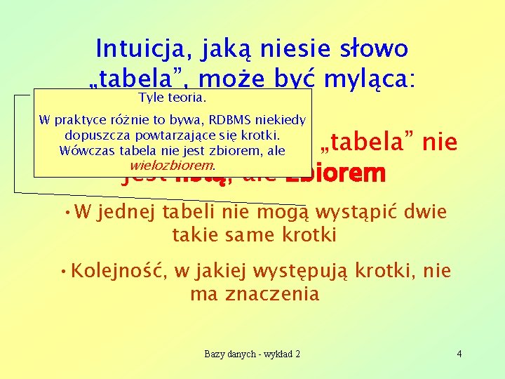 Intuicja, jaką niesie słowo „tabela”, może być myląca: Tyle teoria. W praktyce różnie to