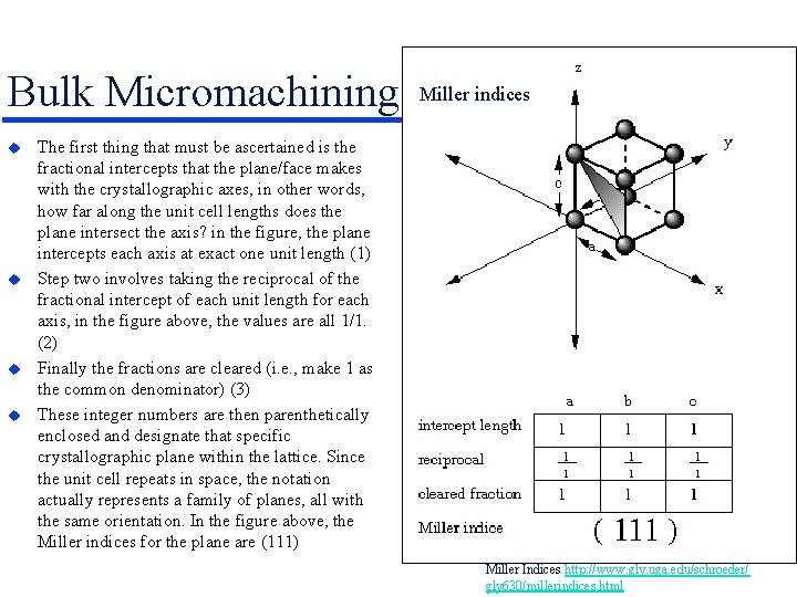 Bulk Micromachining Miller indices The first thing that must be ascertained is the fractional