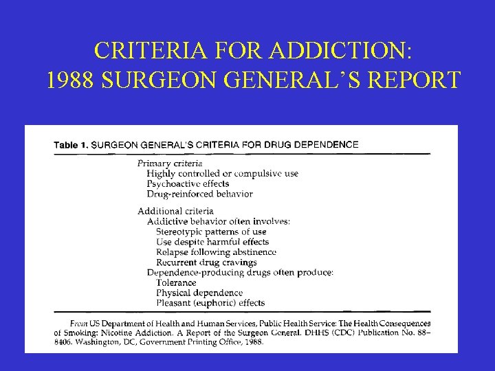 CRITERIA FOR ADDICTION: 1988 SURGEON GENERAL’S REPORT 