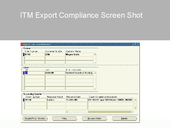 ITM Export Compliance Screen Shot 