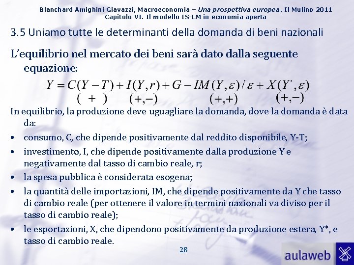 Blanchard Amighini Giavazzi, Macroeconomia – Una prospettiva europea, Il Mulino 2011 Capitolo VI. Il