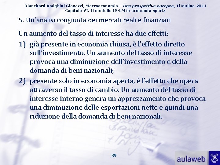 Blanchard Amighini Giavazzi, Macroeconomia – Una prospettiva europea, Il Mulino 2011 Capitolo VI. Il