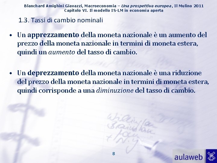 Blanchard Amighini Giavazzi, Macroeconomia – Una prospettiva europea, Il Mulino 2011 Capitolo VI. Il