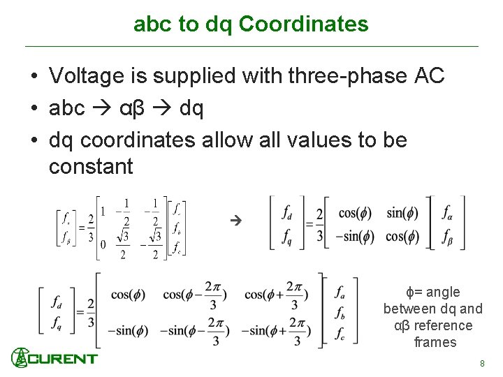 abc to dq Coordinates • Voltage is supplied with three-phase AC • abc αβ