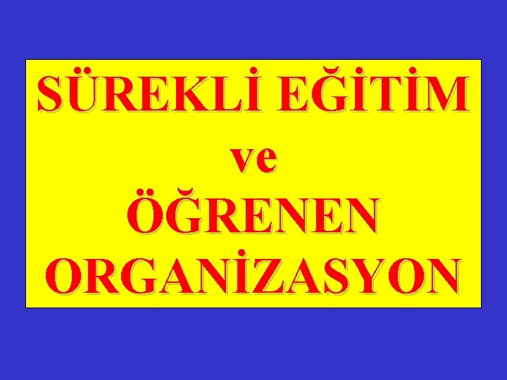 SÜREKLİ EĞİTİM ve ÖĞRENEN ORGANİZASYON 