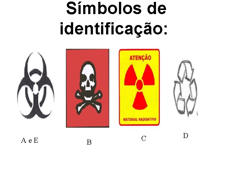 Símbolos de identificação: A e E B C D 